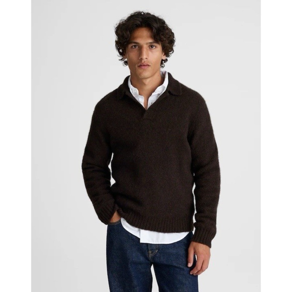 Madewell Open-Collar Sweater Polo in Yak-Alpaca Blend Brown Size S $178 NY130